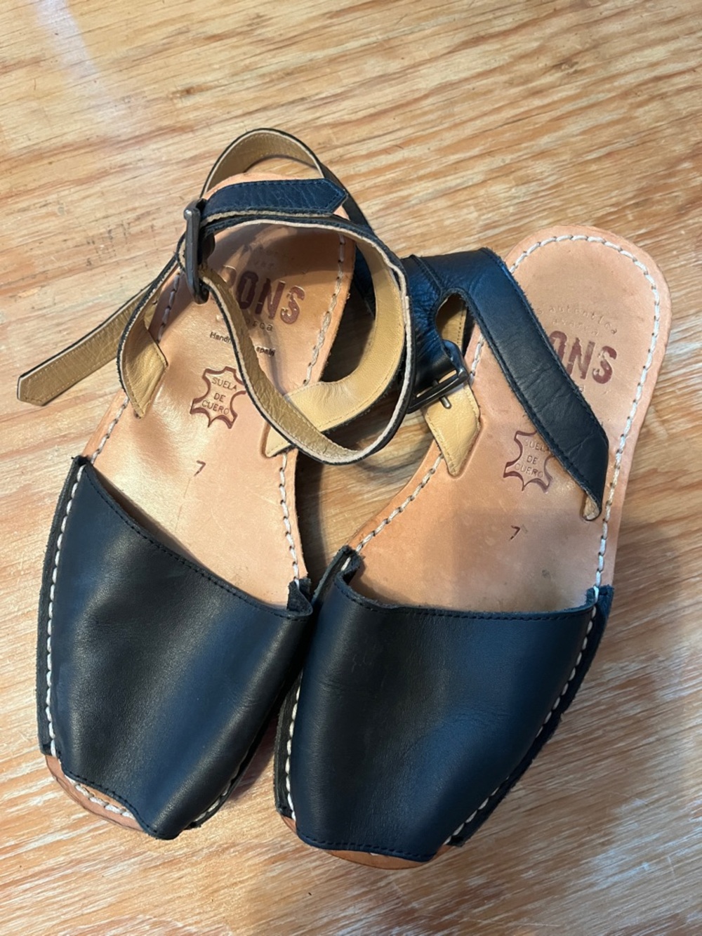 PONS Black Leather Ankle-Strap Sandals